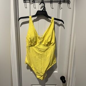 Sunny Yellow One-Piece Swimsuit with V-Neck and Wide Straps